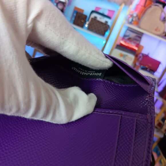 D&G Limited Edition Rare Purple Leather Floral Daisy Compact Tri-Fold Wallet - Picture 10 of 11